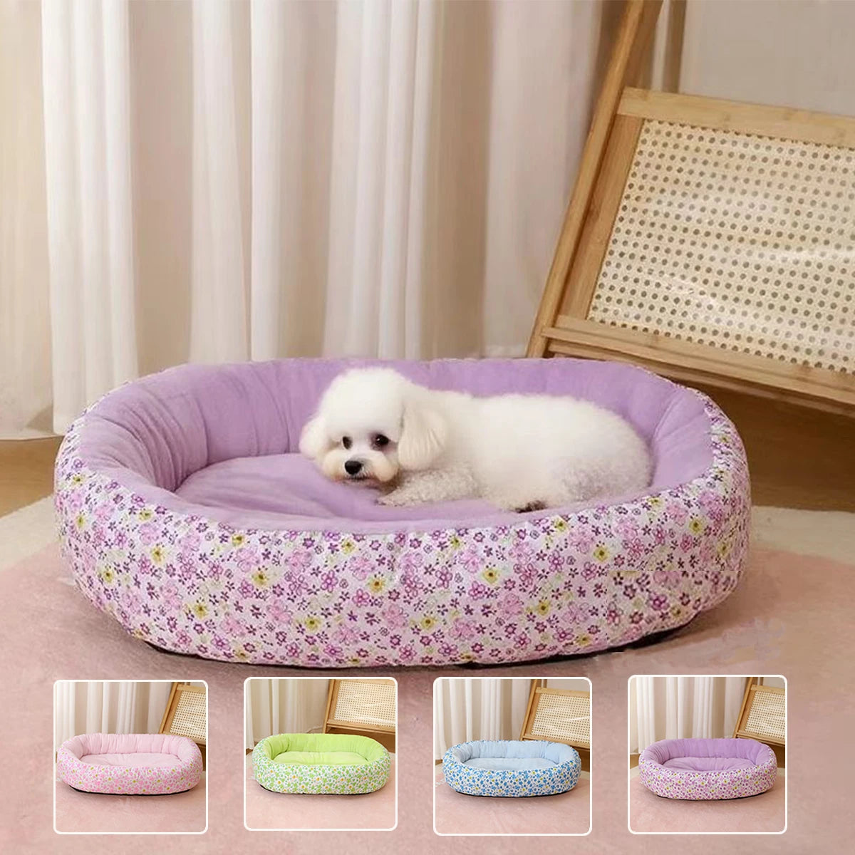 Floral All-Season Pet Bed for Dogs & Cats