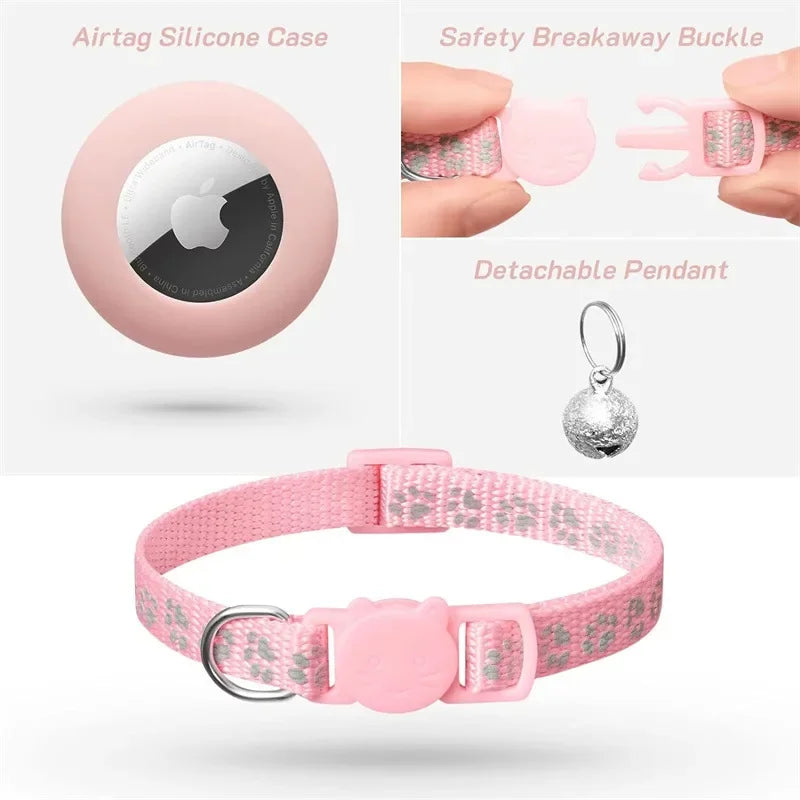 Reflective AirTag Cat Collar with Bell & Safety Buckle