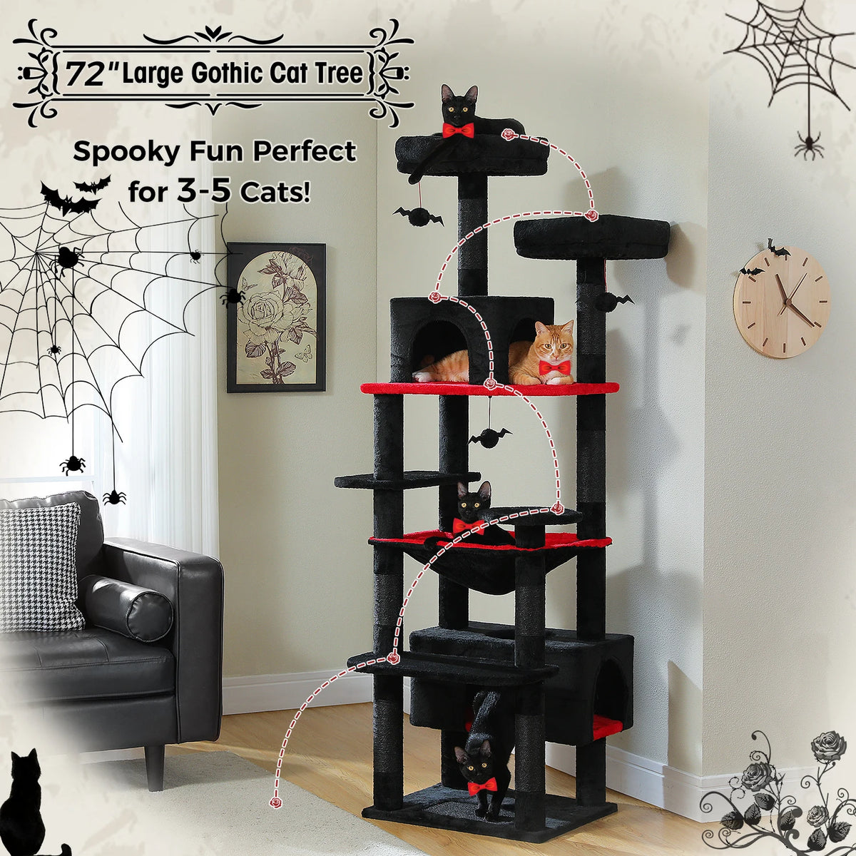 Large Cat Tree Tower with Hammock & Condos