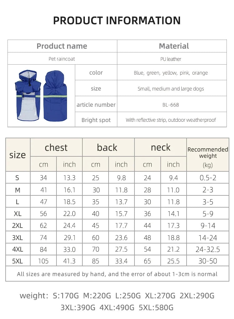 Waterproof Reflective Hooded Dog Raincoat