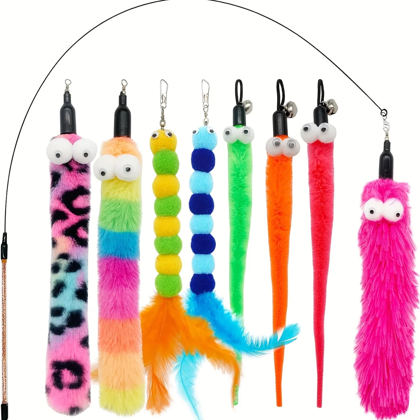 9-Piece Interactive Cat Feather Wand Toy Set