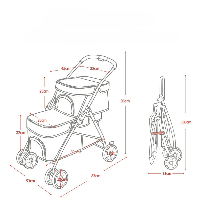 Double-Layer Foldable Pet Stroller