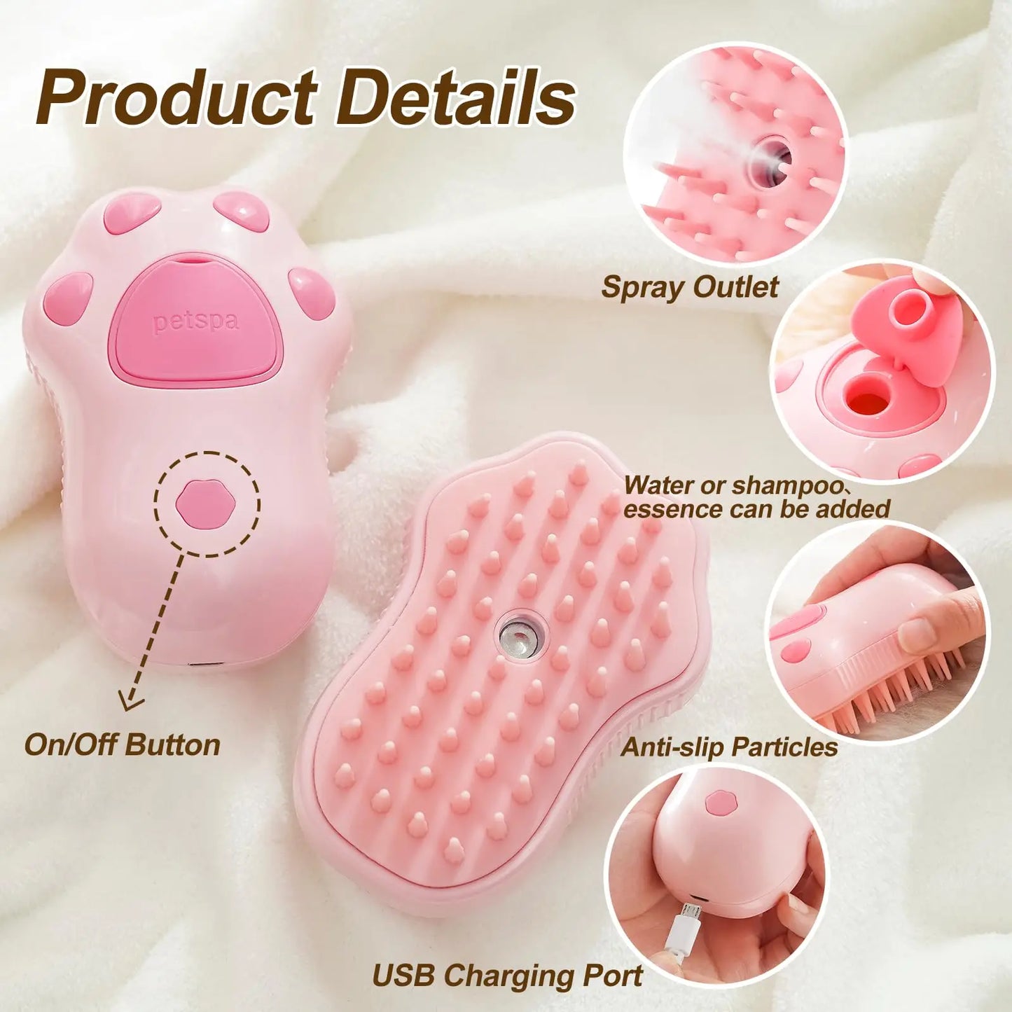 3-in-1 Steam Pet Grooming Brush