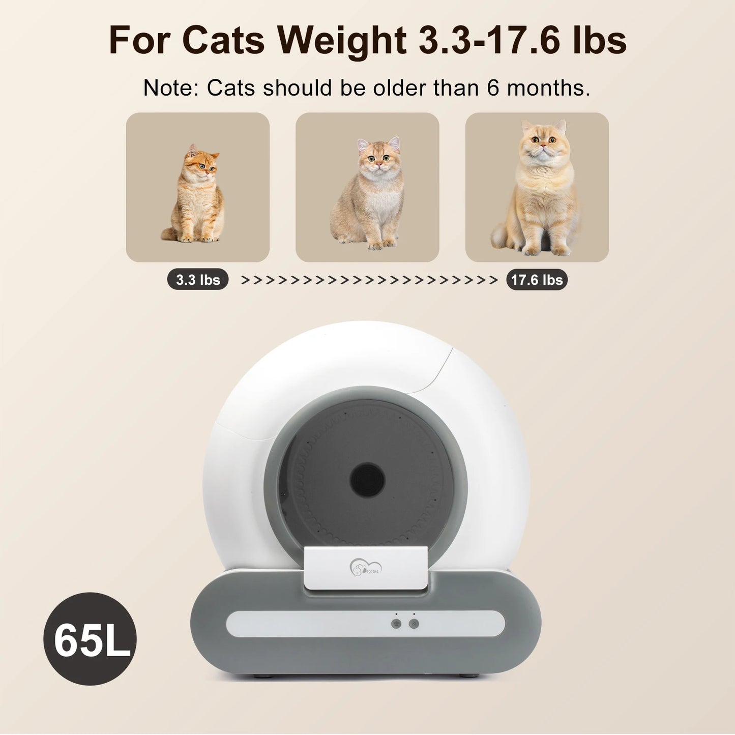 65L Self-Cleaning Cat Litter Box with App Control