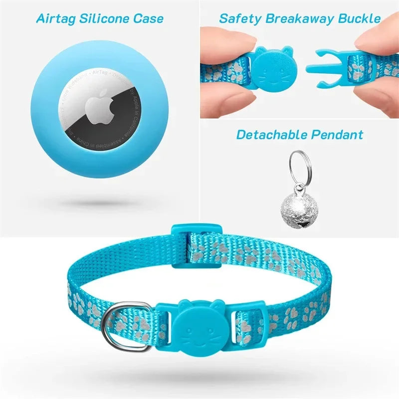 Reflective AirTag Cat Collar with Bell & Safety Buckle
