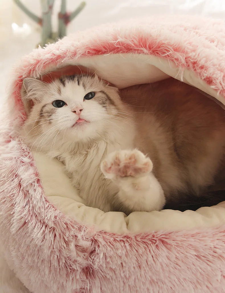 Warm Plush Semi-Enclosed Cat Bed