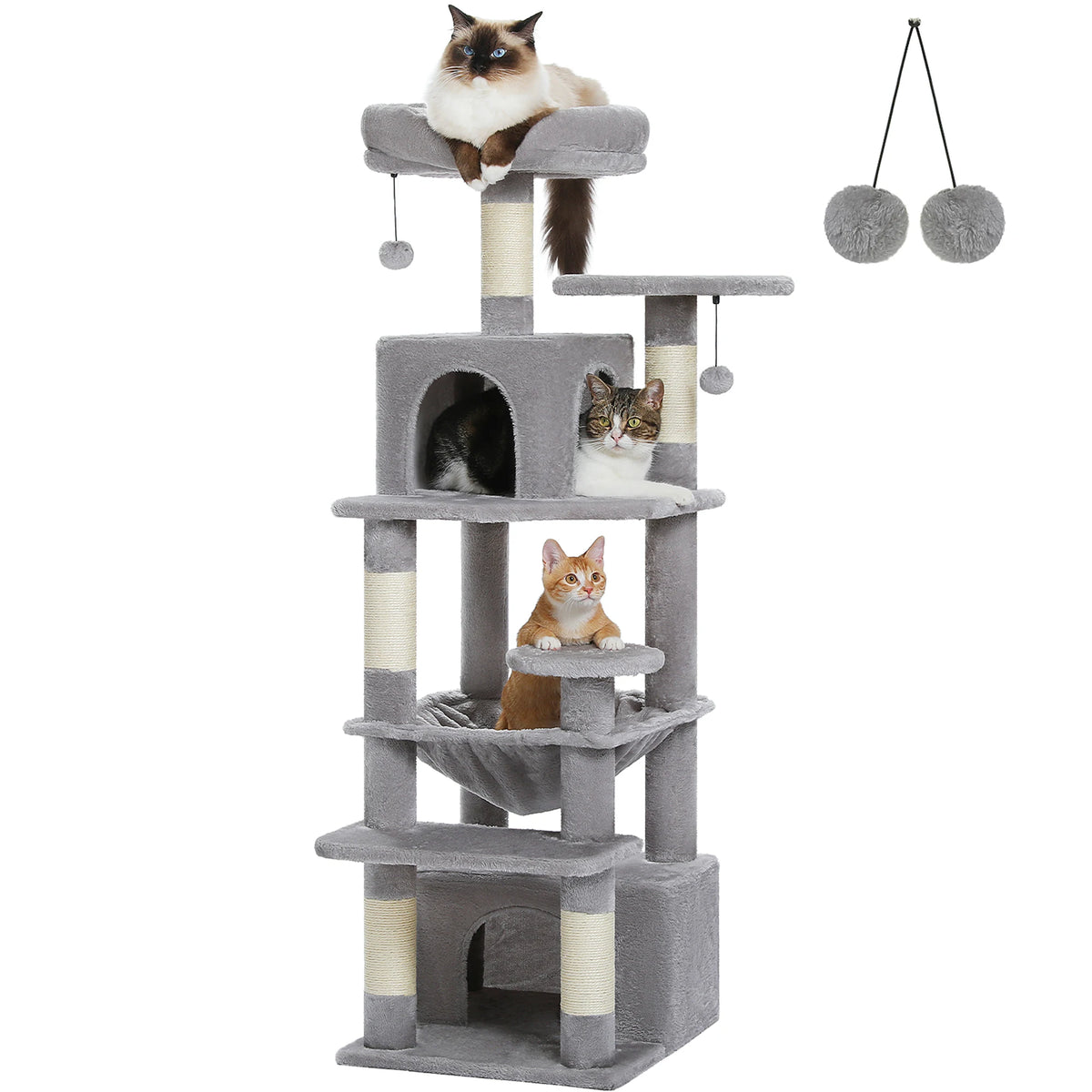 Large Cat Tree Tower with Hammock & Condos