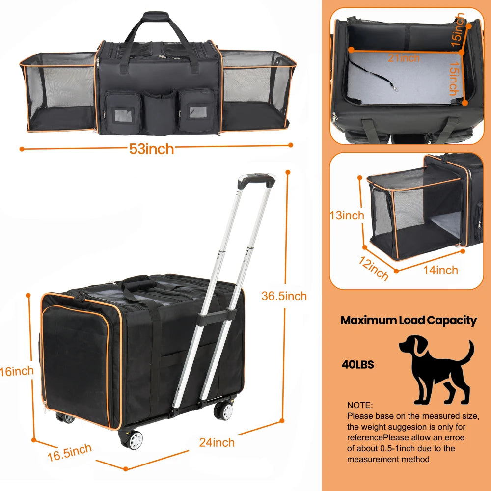 2-in-1 Rolling Double Cat Carrier