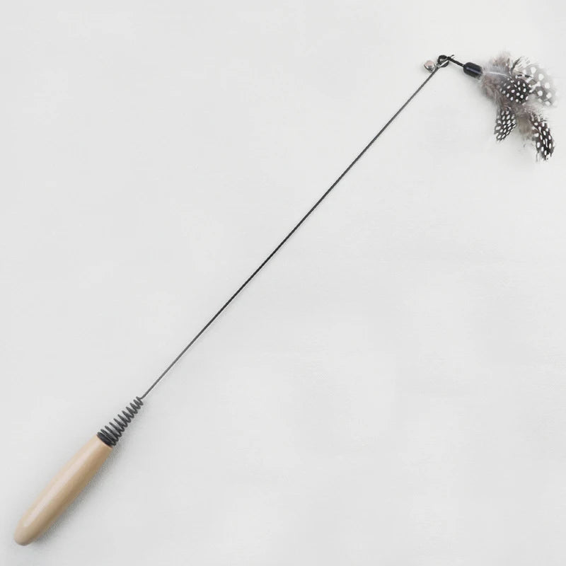 Feather Cat Teaser Wand with Wooden Handle