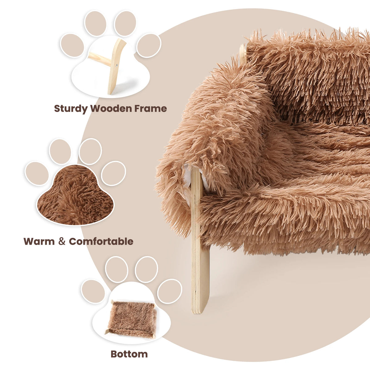 Raised Plush Cat Sofa Bed with Wooden Legs