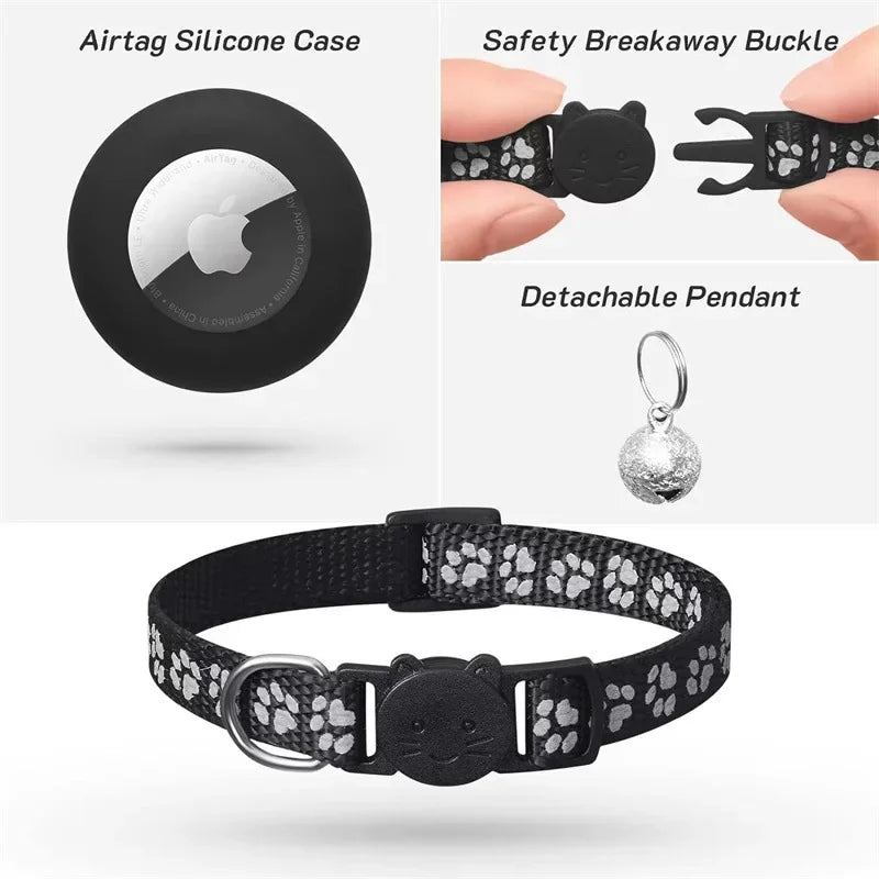 Reflective AirTag Cat Collar with Bell & Safety Buckle