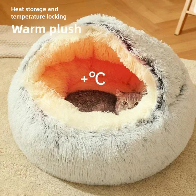 Warm Plush Semi-Enclosed Cat Bed
