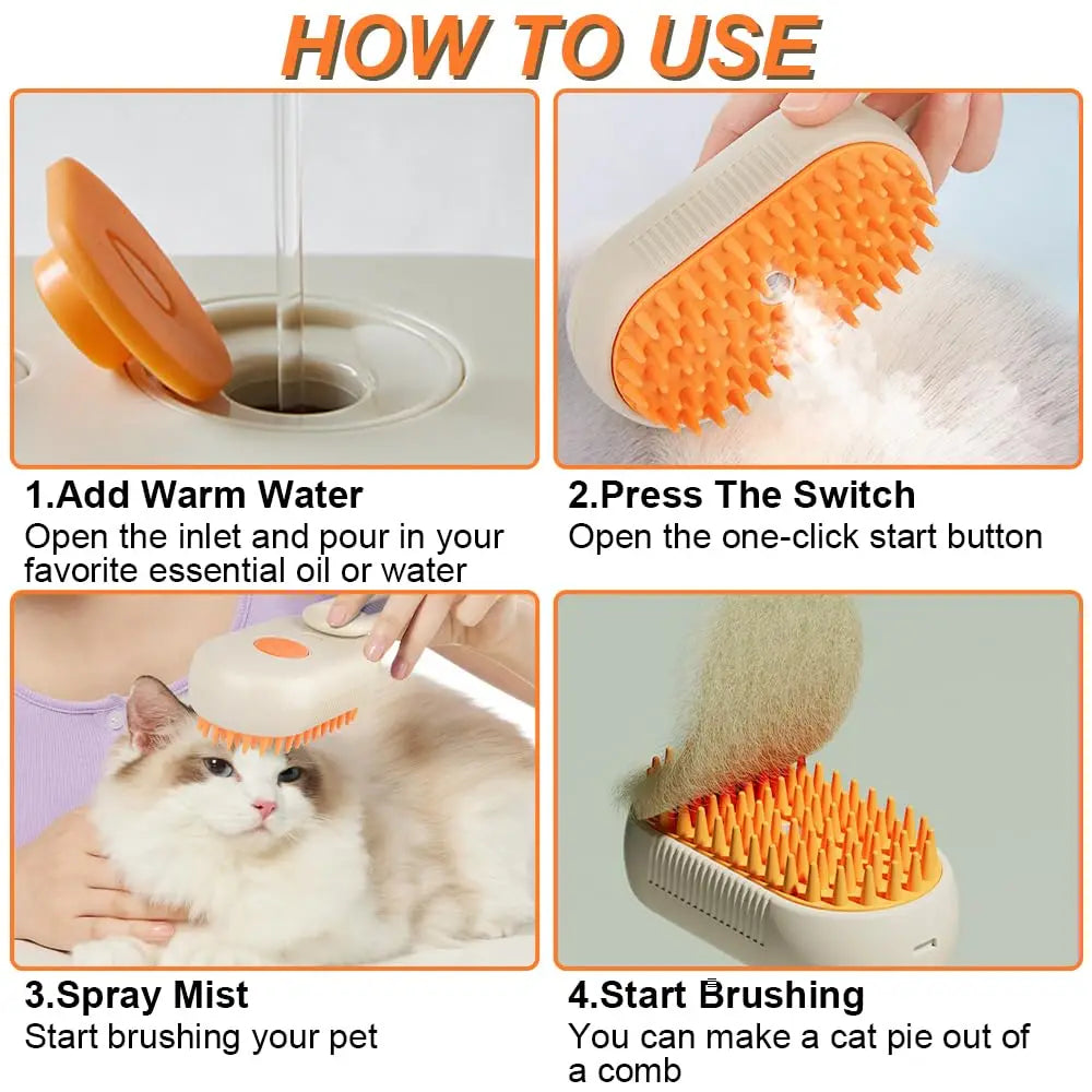 Steam Spray Pet Grooming Massage Brush