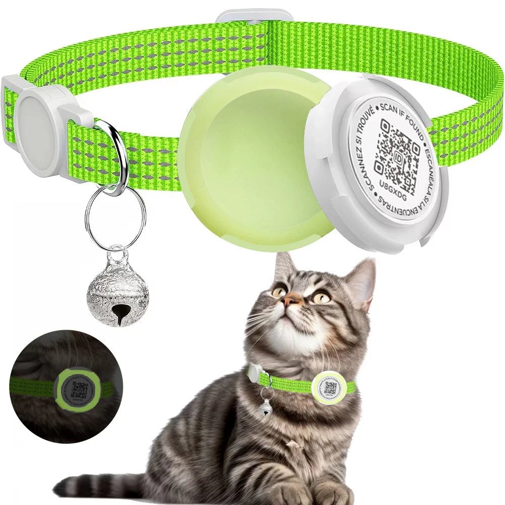 GPS Cat Collar with AirTag Holder & QR ID Tag