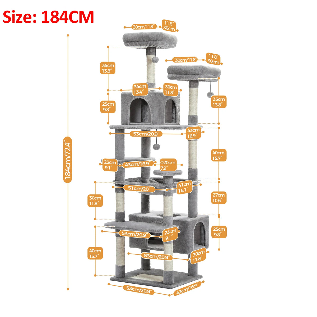 Large Cat Tree Tower with Hammock & Condos