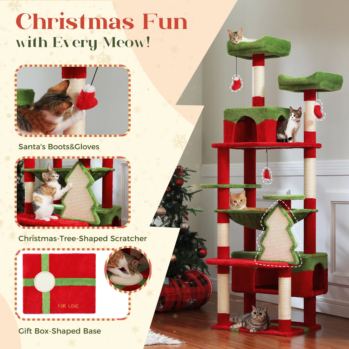 Large Cat Tree Tower with Hammock & Condos
