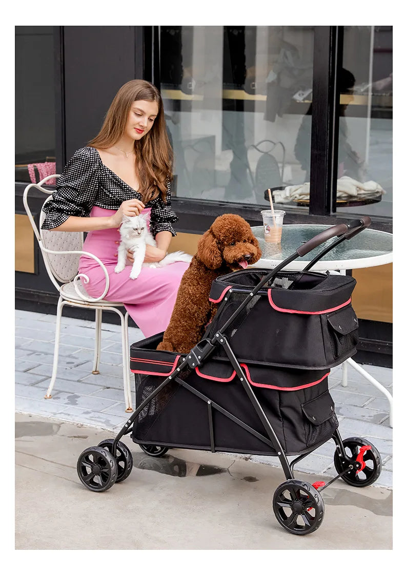 Double-Layer Foldable Pet Stroller