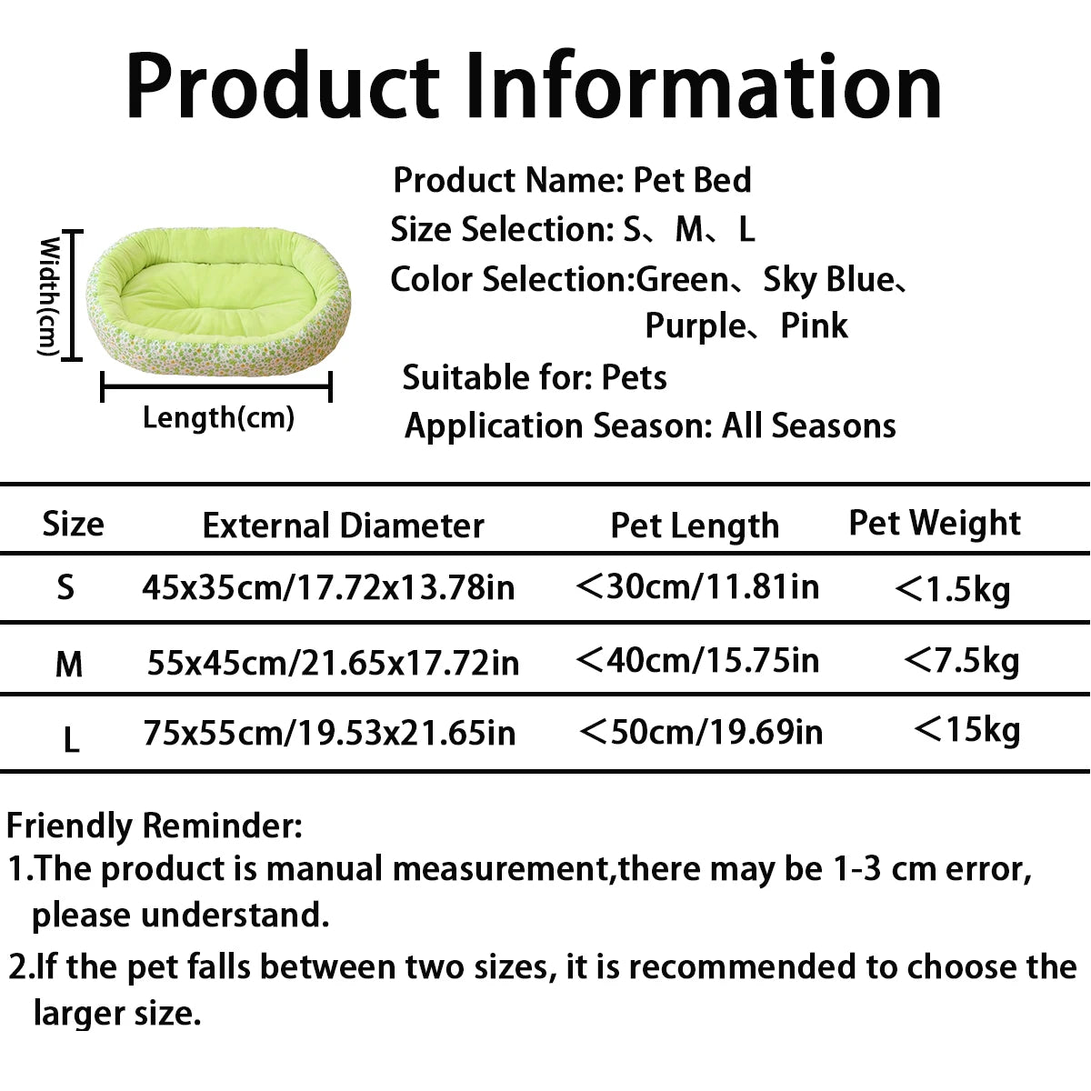 Floral All-Season Pet Bed for Dogs & Cats