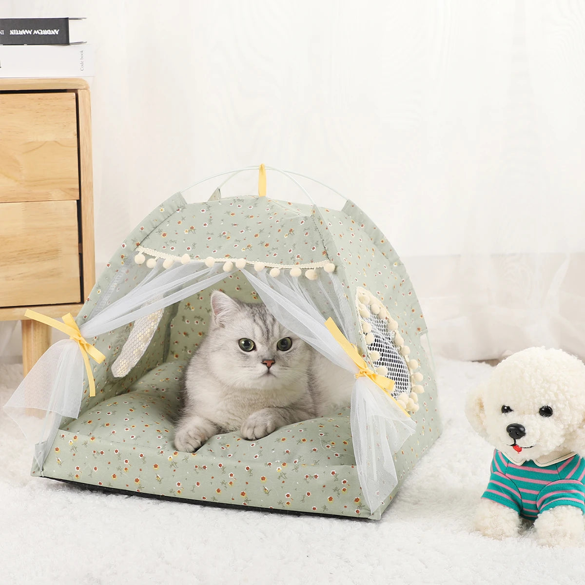 Warm Plush Pet Tent Bed with Cushion