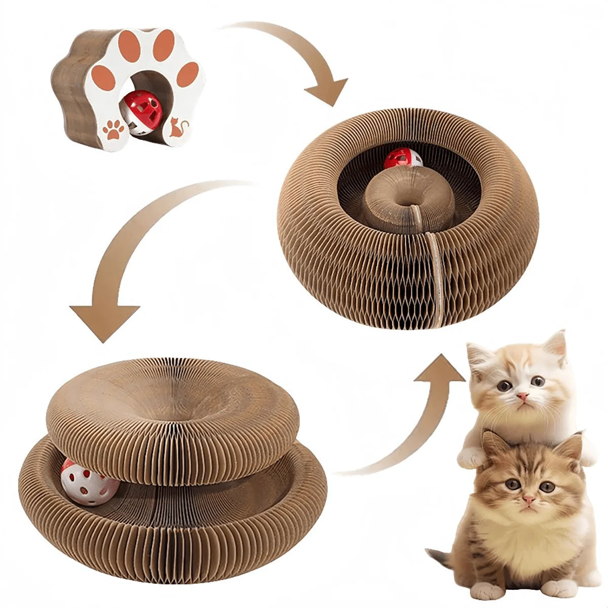 Foldable Cat Scratcher Toy with Bell & Catnip