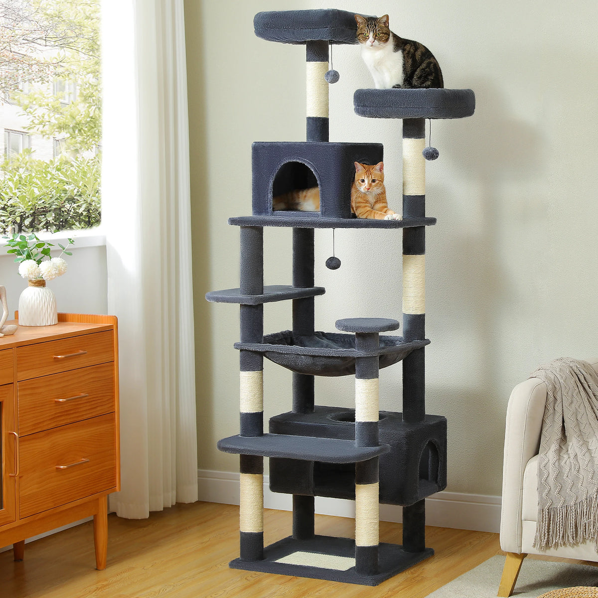 Large Cat Tree Tower with Hammock & Condos