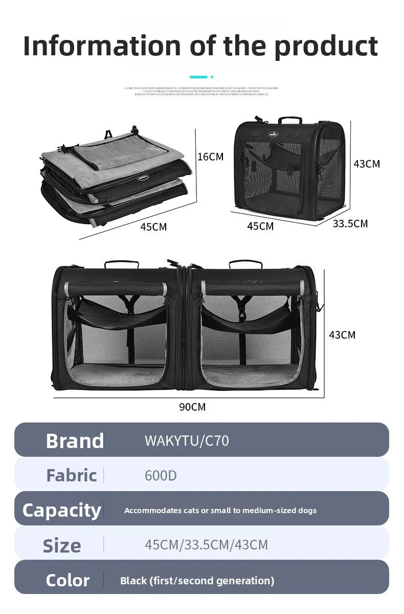 2-in-1 Foldable Double Pet Carrier