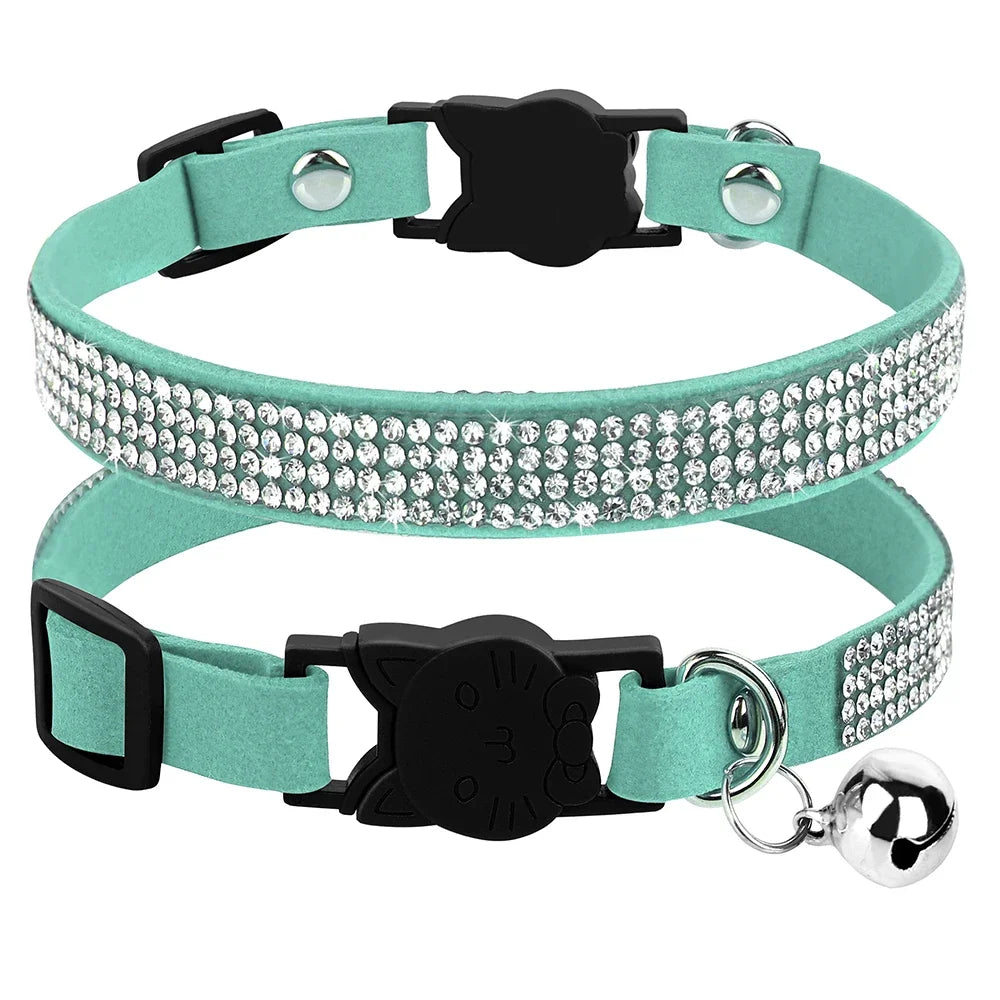 Soft Suede Cat Collar with Bell & Safety Buckle