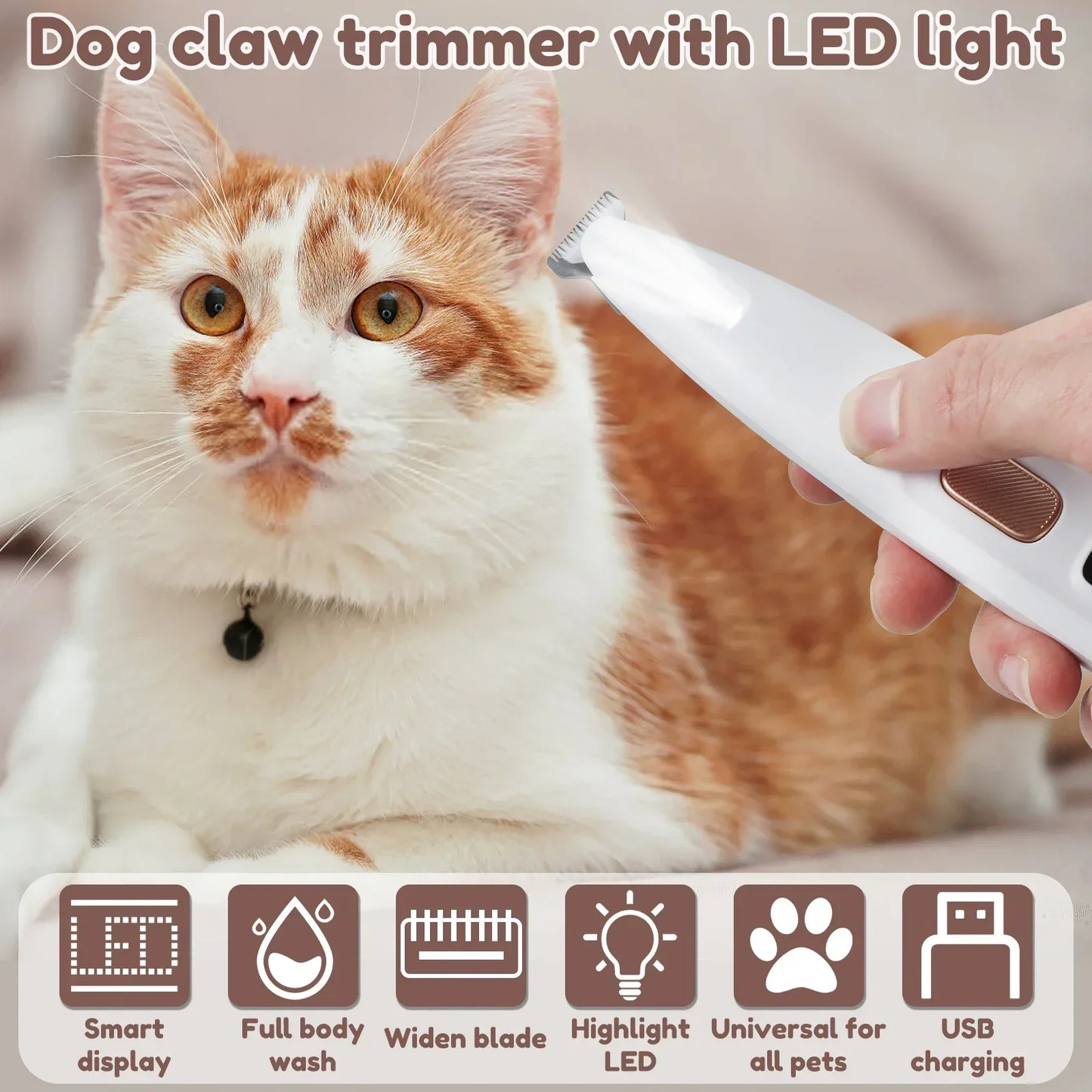 Waterproof Dog Paw Trimmer with LED Light
