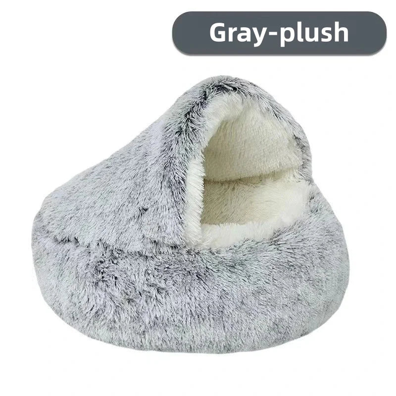 Warm Plush Semi-Enclosed Cat Bed