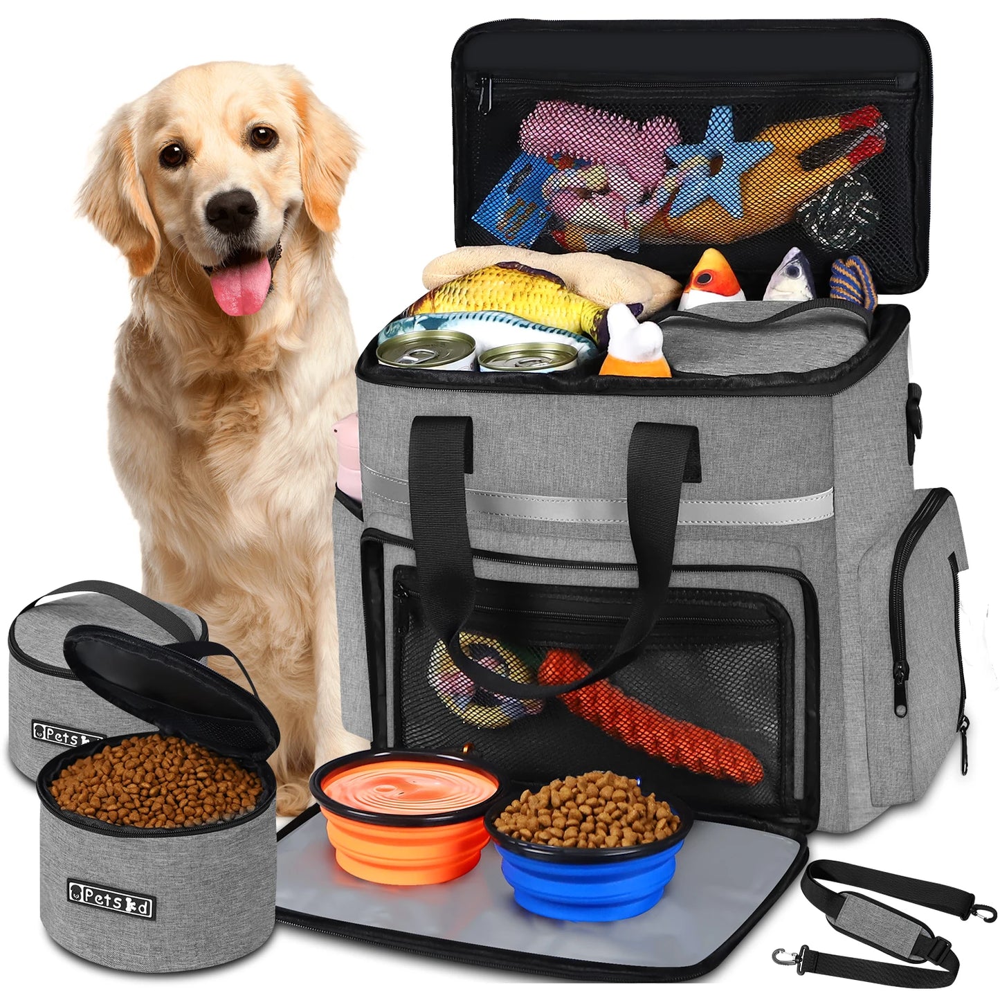 Portable Pet Travel Organizer Bag with Bowls