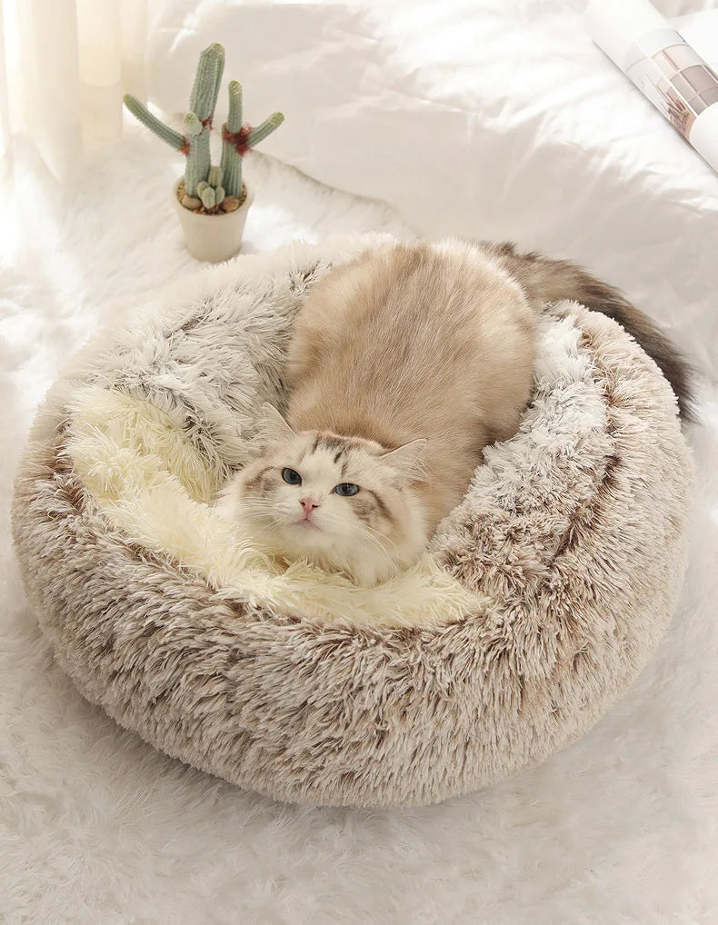 Warm Plush Semi-Enclosed Cat Bed