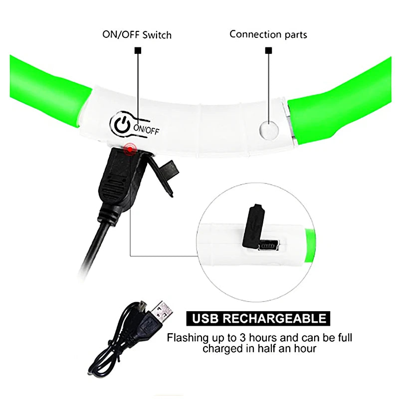 USB Rechargeable LED Glowing Pet Collar