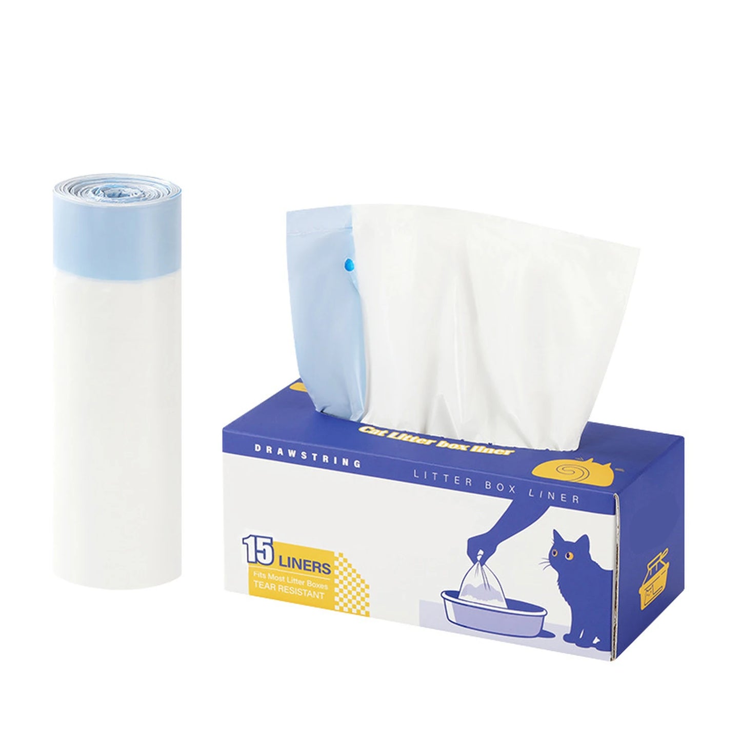 Drawstring Disposable Cat Litter Box Liners (15 Count)