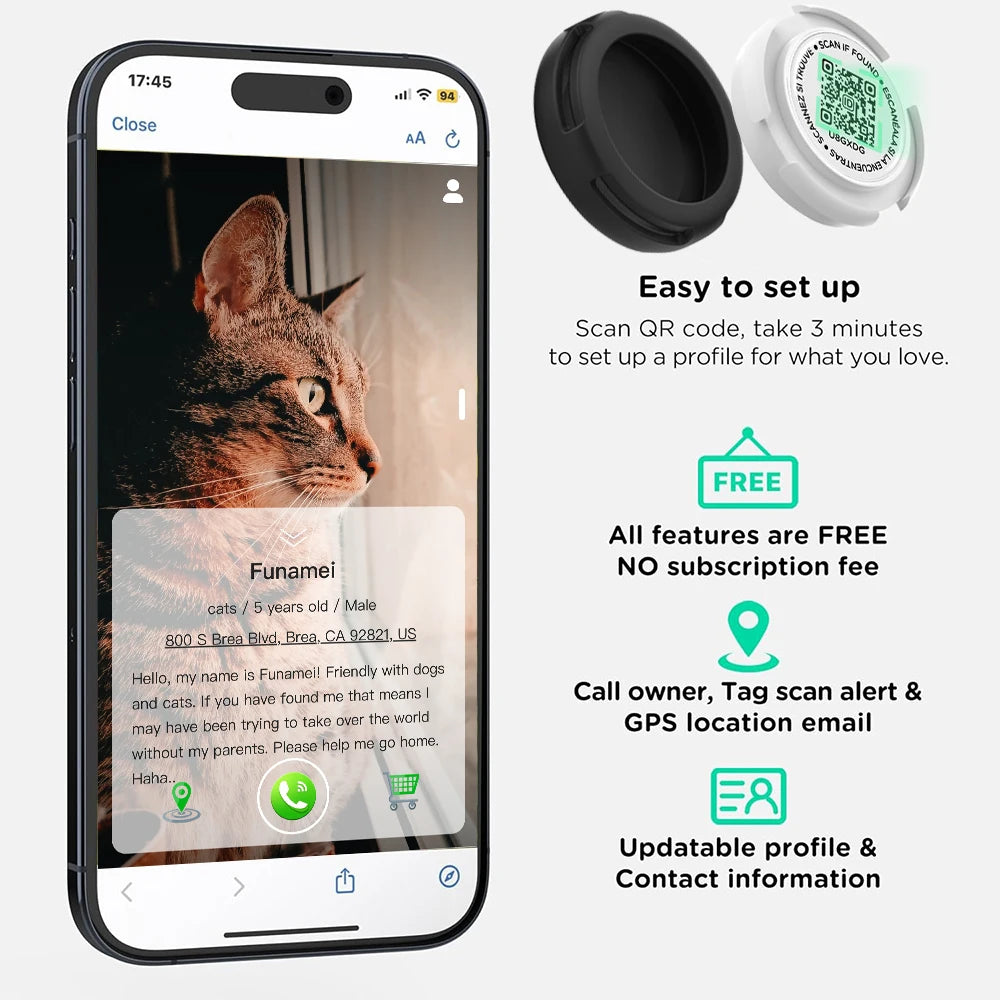 GPS Cat Collar with AirTag Holder & QR ID Tag