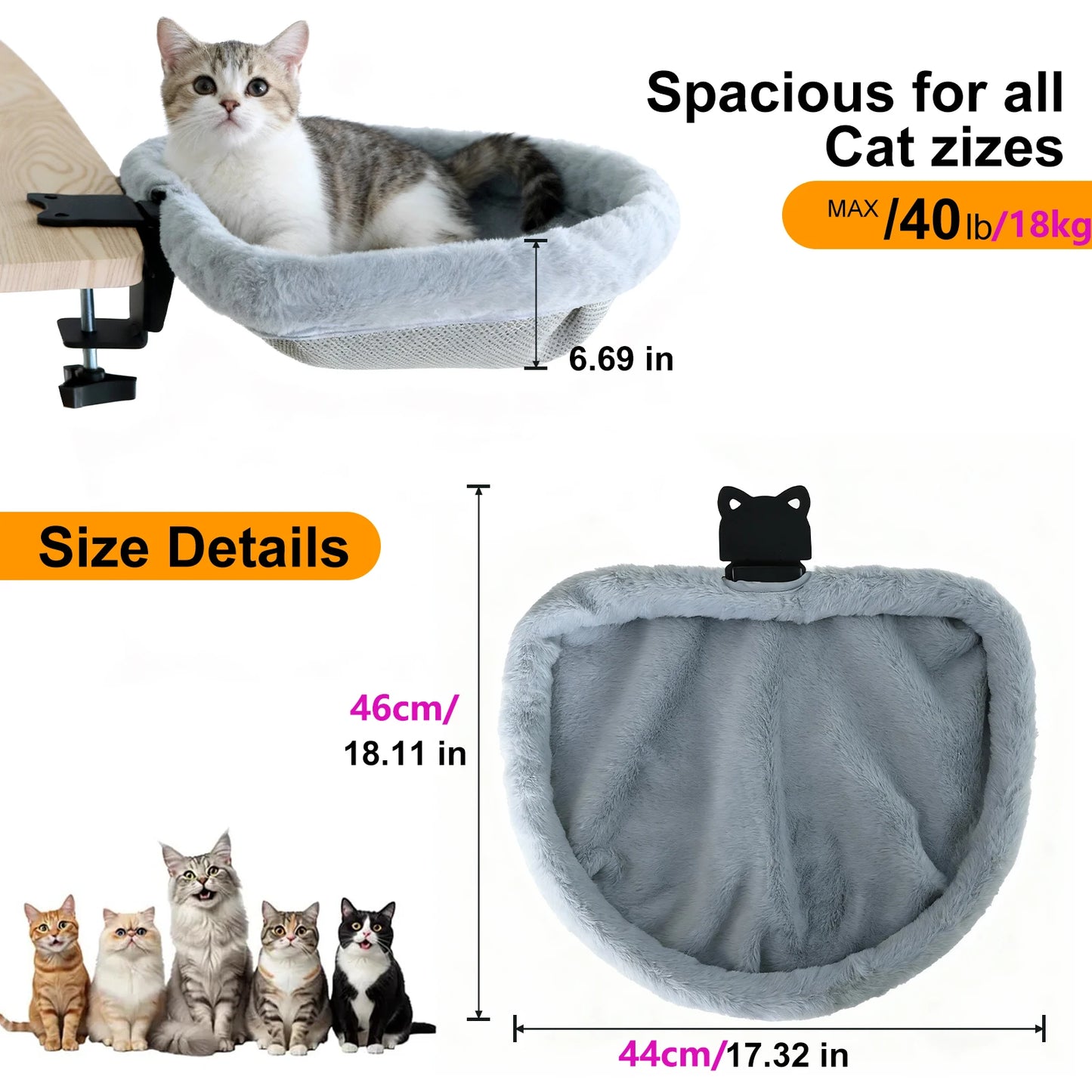Foldable Cat Desk Hammock Bed