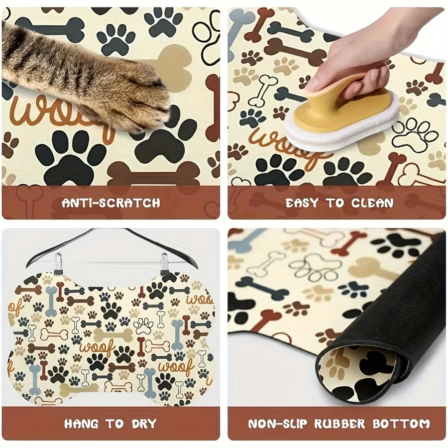 Bone-Shaped Waterproof Pet Feeding Mat