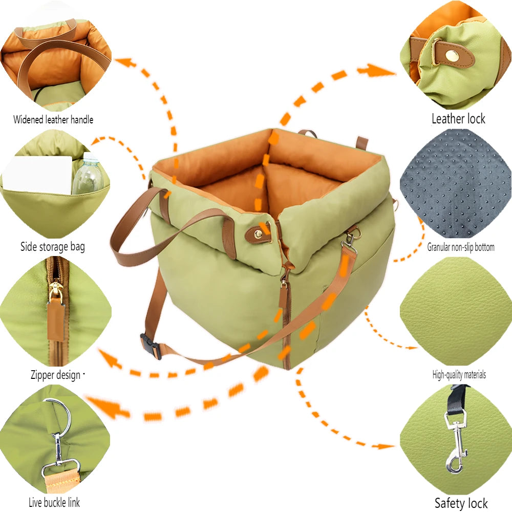 Luxury Faux Leather Dog Car Seat Bed