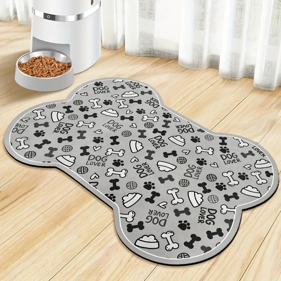 Bone-Shaped Waterproof Pet Feeding Mat