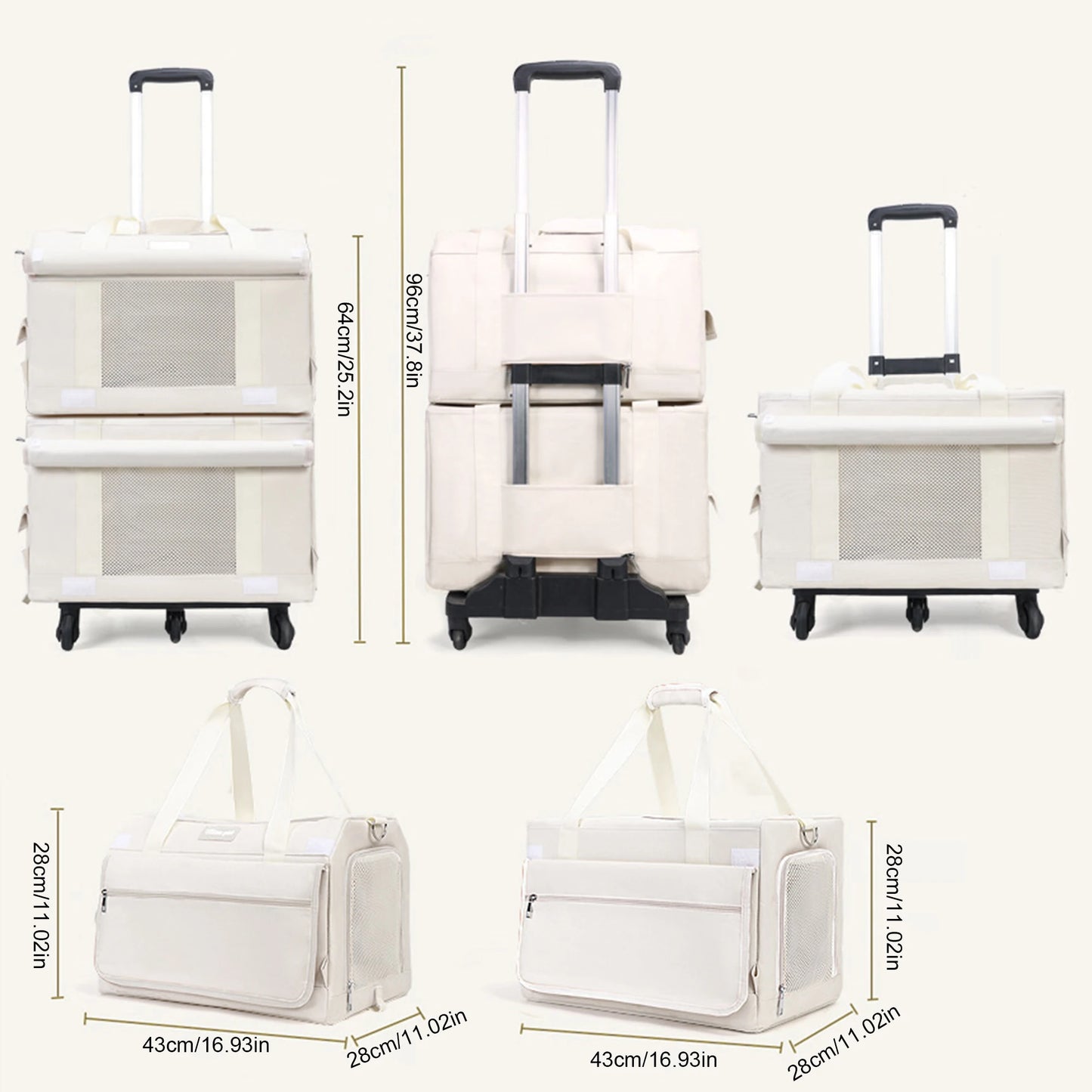 Double Compartment Rolling Pet Carrier