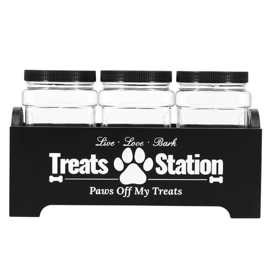 3-Piece Pet Treat Storage Jars with Wooden Holder