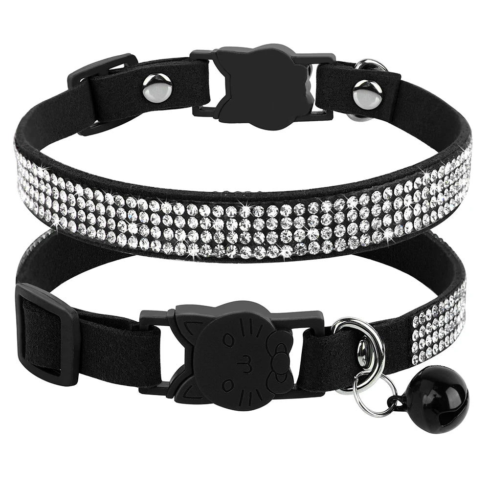 Soft Suede Cat Collar with Bell & Safety Buckle