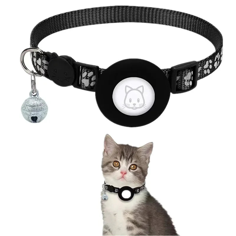 Reflective AirTag Cat Collar with Bell & Safety Buckle