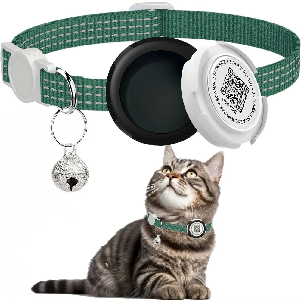 GPS Cat Collar with AirTag Holder & QR ID Tag