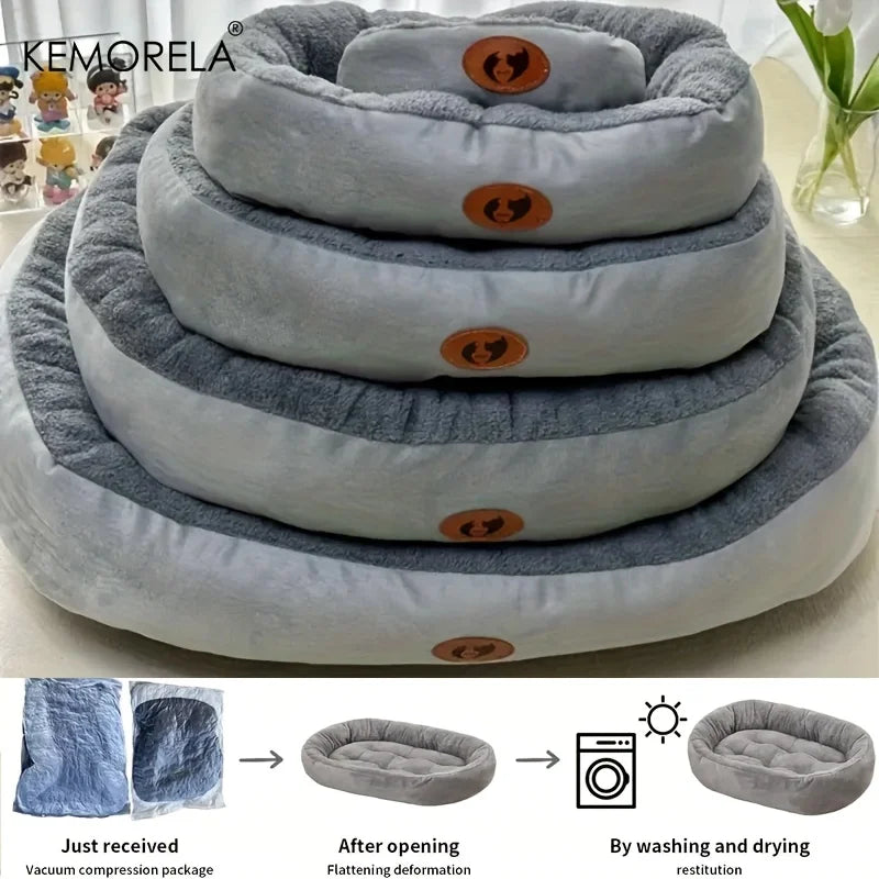 Cozy Plush Oval Pet Bed for Dogs & Cats