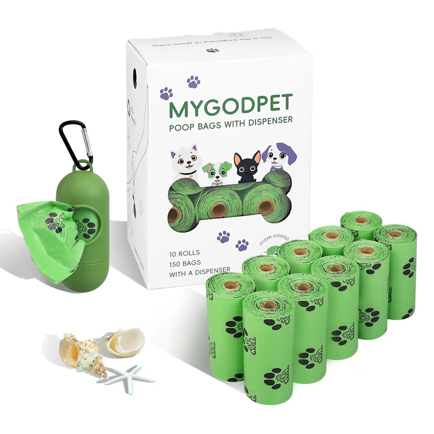 Biodegradable Dog Poop Bags with Dispenser (150 Count)