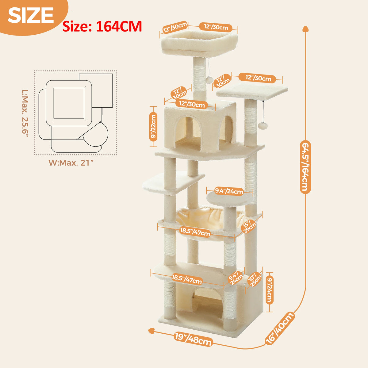 Large Cat Tree Tower with Hammock & Condos