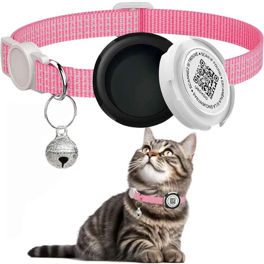 GPS Cat Collar with AirTag Holder & QR ID Tag