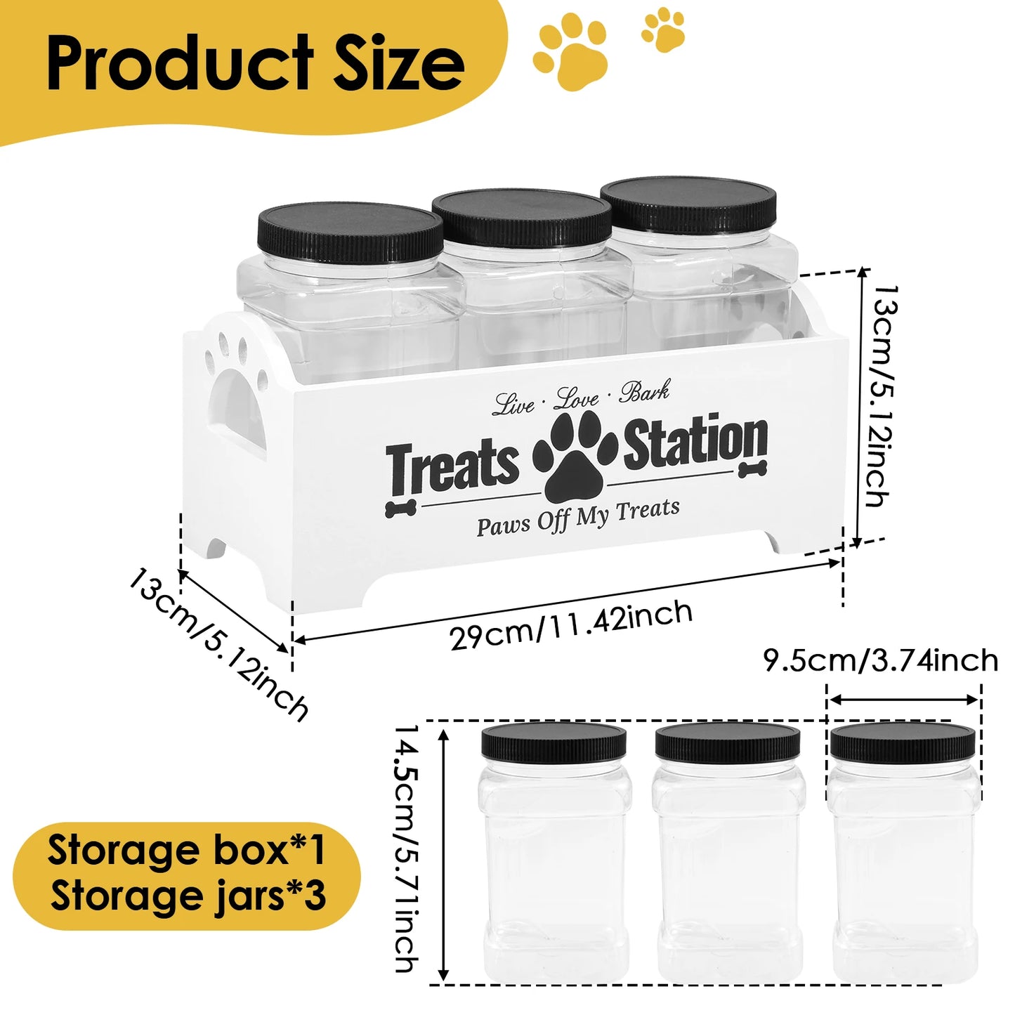 3-Piece Pet Treat Storage Jars with Wooden Holder