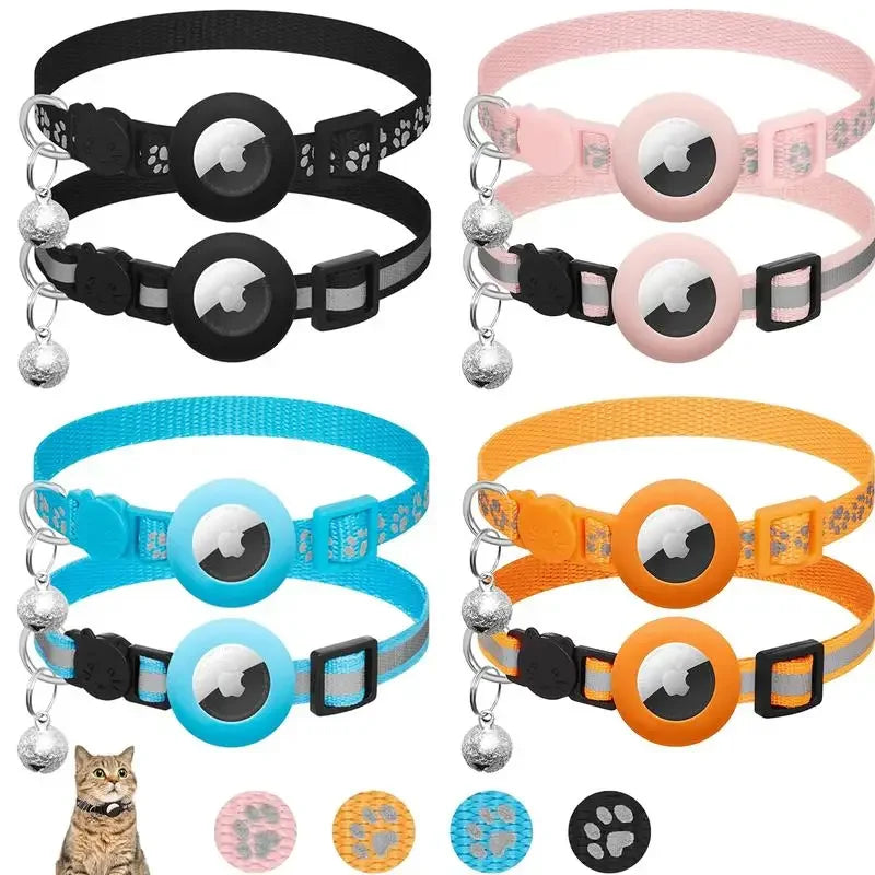 Reflective AirTag Cat Collar with Bell & Safety Buckle