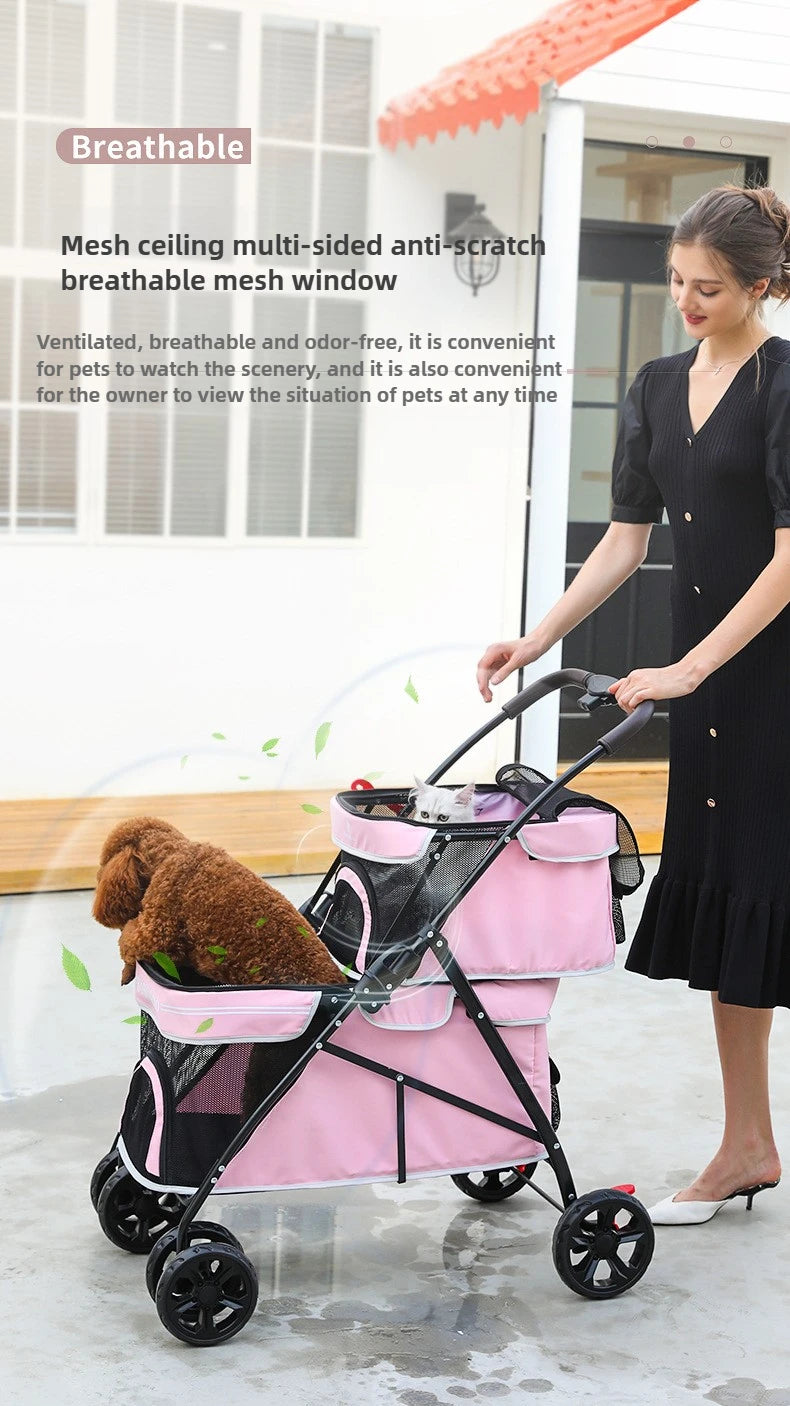 Double-Layer Foldable Pet Stroller